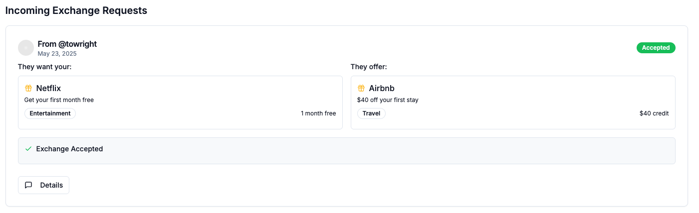 Screenshot showing successful exchange with reward codes