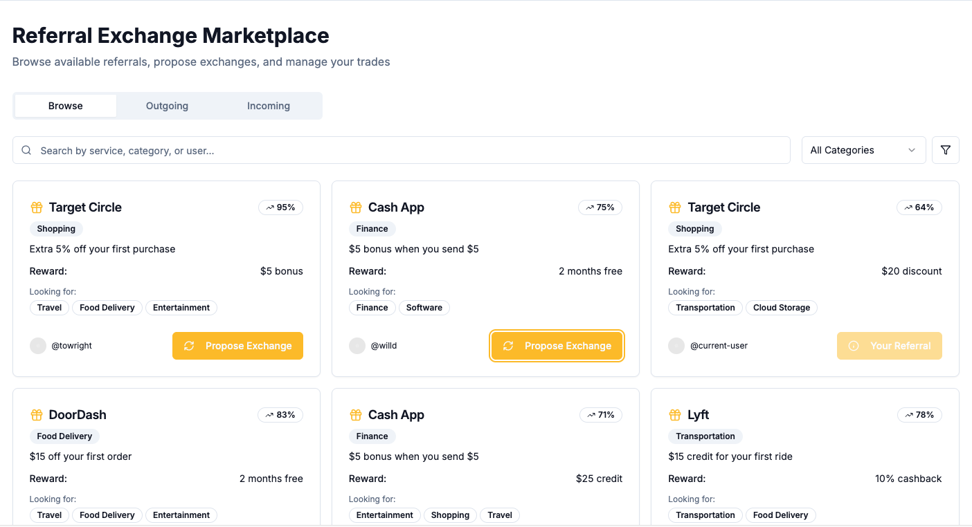 Marketplace screenshot showing available rewards